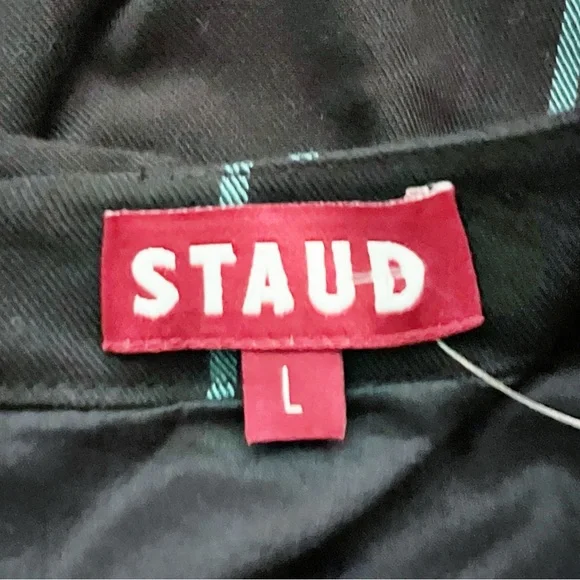 NEW Staud Black Windowpane Long Sleeve Cut Out Mini Crosshill Dress Size Large - Picture 4 of 8